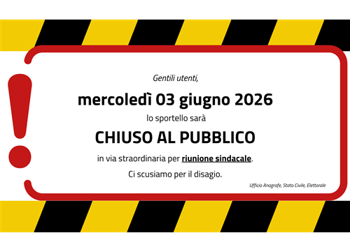 Chiusura straordinaria ufficio anagrafe 03/06/2026
