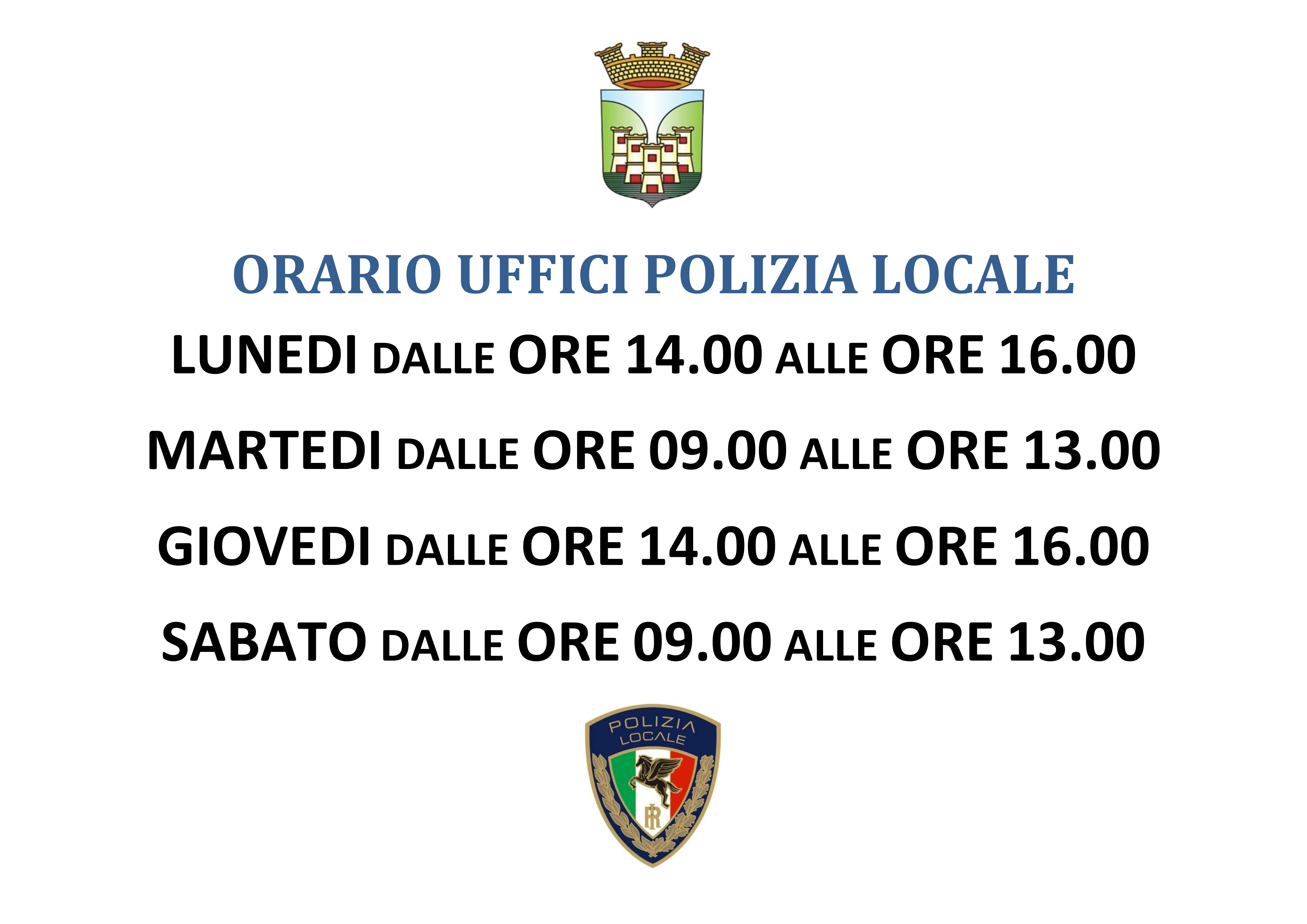 Orario Apertura Ufficio Polizia Locale